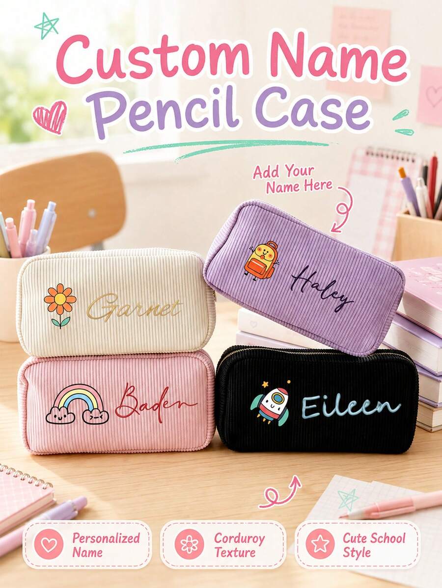 客製化姓名大容量鉛筆袋，個性化姓名鉛筆盒，時尚簡約鉛筆收納袋，返校專屬鉛筆袋