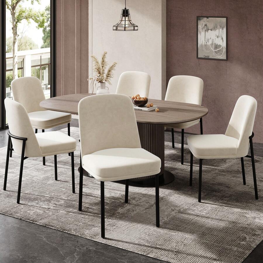 Dining Chairs Set Of 6, Beige Velvet Modern Style - 米色 - 查看 1