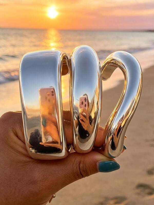 3/1pc Fashion Casual Punk Style Silver CCB Geometric Open Cuff Bracelet, Suitable For Women's Daily Wear, Vacation, Party, Wedding, Holiday Gift