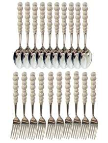 2/10/20pcs Beautiful Pearl Shaped Stainless Steel Tableware Silverware Set, Golden,Including Ceramic Handle Spoons, Forks, Unique And Elegant Porcelain With Shell Luster, Kitchen Tools And Accessories, Perfect For Restaurants, Daily Family Meals - Multicolor - View 23