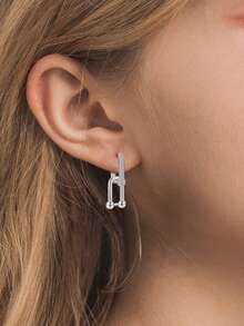 Pure Silver Hypoallergenic Cubic Zirconia U-Shaped Hoop Earrings, Suitable For Daily Wear, Birthday Gift - Silver - View 2