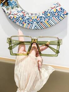 1 Pair Women's Square Black Metal Inlaid Eyeglass Frames, Clear Lens Fashion Glasses - F - View 10