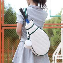 Sporty White Quilted Tennis Racket Bag, Waterproof Oxford Cloth One Shoulder Crossbody Tote Bag, With Independent Racket Compartment, Ball Pocket And Adjustable Shoulder Strap, Breathable Back, Multi-Pocket Design, Suitable For Outdoor Fitness - Multicolor - View 10