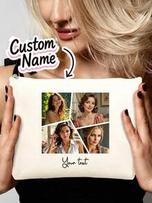 Customizable Clutch Bag With Printed Photos/Illustrations. Personalized Cosmetic Bag. Suitable For Holidays/Vacations, School - Multicolor - View 1