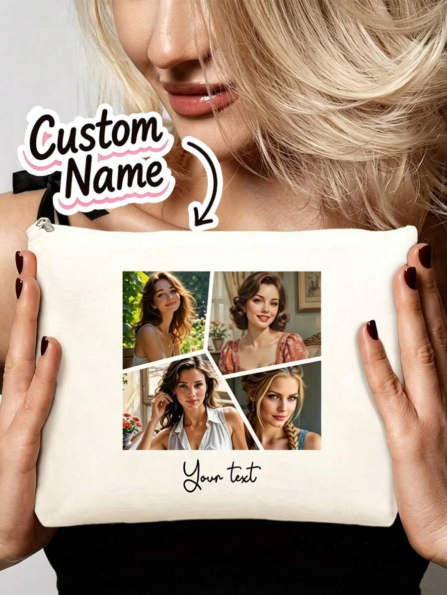 Customizable Clutch Bag With Printed Photos/Illustrations. Personalized Cosmetic Bag. Suitable For Holidays/Vacations, School - Multicolor - View 1