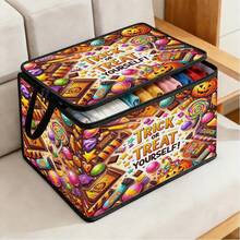 1pc Halloween Foldable Storage Box With Lid, Large Capacity Pumpkin Pattern Trick Or Treat Storage Bin, Waterproof Reinforced Handle Organizer, Suitable For Holiday Decor And Party Supplies - View 3