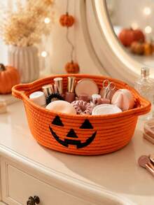 1 giỏ đựng đồ chủ đề Halloween, phong cách lễ hội, đan dây thừng chặt, miệng hở, có 2 tay cầm, in mặt bí ngô, phù hợp trang trí tiệc, đồ trang trí bàn, đựng đồ thủ công, lưu trữ vật dụng nhỏ cho nhà bếp và gia đình - trái cam - Xem 6