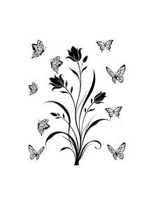 1pc Black Tulip Butterfly Silhouette Self-Adhesive Wall Sticker, Removable And No Damage, Home Wall Decor For Living Room, Bedroom, Entryway Background Wall - Tulip Butterfly - View 5