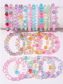 Set Gelang Anak Manik-Manik Aneka Warna dengan Liontin Hati & Bintang, 20 Buah, Warna Acak, Cocok untuk Pemakaian Sehari-hari dan Hadiah Ulang Tahun - MultiWarna - View 2