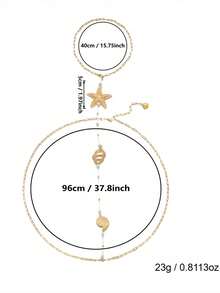 1件度假風海星貝殼珍珠背鏈身體鏈，個性化飾品，適合夏季海灘穿搭 - 金色 - 查看 3