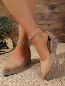 Women's Fashion Wedge Sandals, Open Toe Design, Ankle Strap, Woven Thick Sole Structure, Comfortable And Versatile, Suitable For Summer Travel - Khaki - View 5