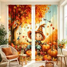 2 Stück ländliche Vogelscheuche & Ahornblatt Muster halbtransparente Vorhänge, 90GSM Polyester halbtransparent Sichtschutz, einfache Installation, schnelltrocknend, waschbar & farbecht, leichte abnehmbare Vorhänge, geeignet für Zuhause, Zimmer, Küche und andere Trennwände oder Dekoration - Verschiedenfarbig - Übersicht 5