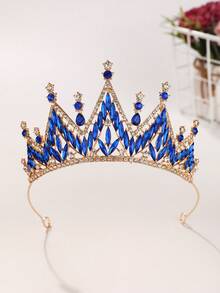 1pc Bridal Wedding Crown Headpiece Crystal Rhinestone Embellished Hair Hoop New Style Tiara - 44023 Royal Blue - View 5
