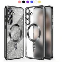 Magnetic Cute Shiny Sequin Card Phone Case, Compatible With Galaxy A26 A56 A36 A54 A55 A25 A24 A57 A37 A27 A17 A07 A06, Slim Anti-Scratch Soft Transparent Shell, Also Compatible With S26Ultra S25Ultra S24Ultra S25 S24 S23 S22 FE Models, With Lens Protection, Phone Case - Black - View 3