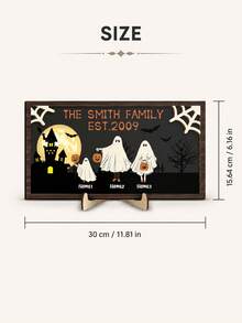 Custom Ghost Family Tabletop Sign, Spooky Halloween Room Desk Decor, Personalized Name Plaque For Shelf Mantel, Haunted House Accent, Customized Holiday Decoration, Customizable Name Family Gift, Room Decor, Halloween Gift, Gift For Family And Friend - Style a - View 2