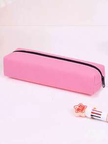 Solid Color Round/Rectangular Oxford Cloth Pencil Case, Minimalist Zipper Stationery Bag, Large Capacity Pencil Box, Portable Storage Tube, Durable Storage Bag - Multicolor - View 17