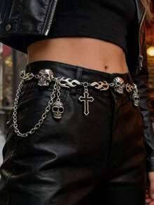 1pc Punk Hip-Hop Unique Luxury Versatile Cross & Skull Waist Chain, Women's Vacation Casual Jewelry - Multicolor - View 2