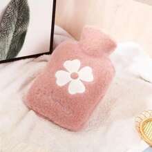 Removable Washable Cloth Cover Hand Warmer 500ml/16.9oz Capacity Hot Water Bottle PVC Thickened Water Injection Hand Warmer Winter Warm Portable Design, Two Colors Available, Hot Water Bottle - Pink - View 1