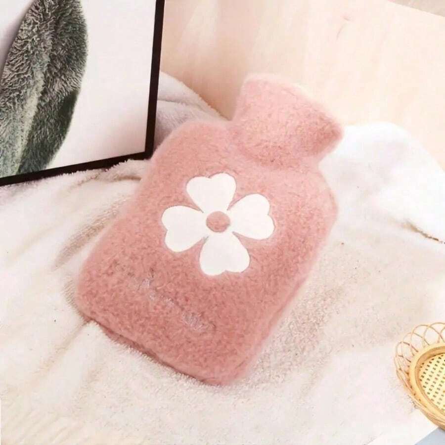 Removable Washable Cloth Cover Hand Warmer 500ml/16.9oz Capacity Hot Water Bottle PVC Thickened Water Injection Hand Warmer Winter Warm Portable Design, Two Colors Available, Hot Water Bottle - Pink - View 1
