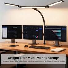 3-Head Gooseneck Office Desk Lamp, Eye-Protection Clip-On Desk Lamp With Clamp, Architect Work Lamp With Stepless Dimming, Computer Monitor Desk Lamp, 3-Head Adjustable Reading Study Work Desk Lamp, Black - Black - 查看 11