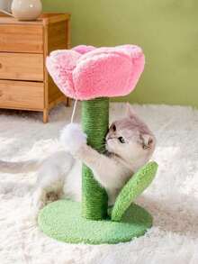 1 Tulip-Shaped Cat Scratching Board, With Sisal Rope, Pet Cat Scratching Post Toy - Multicolor - View 1