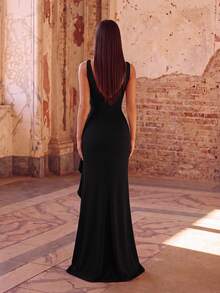 ADYCE Women's High Waist Pleated Ruffle Backless Party Dress, Suitable For Prom, Party, Date Night, Wedding Guest - Black - View 2