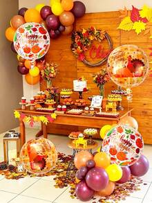 2/4pcs 22-Inch Thanksgiving 4D Foil Balloons, Including 22-Inch Thanksgiving Maple Leaf Pumpkin Balloons And Thanksgiving Turkey Balloons, Suitable For Thanksgiving Decoration, Harvest Festival, Pumpkin Theme Party, Halloween, Autumn Harvest Thanksgiving, Autumn Birthday, Dinner Party Decoration - Multicolor - View 3