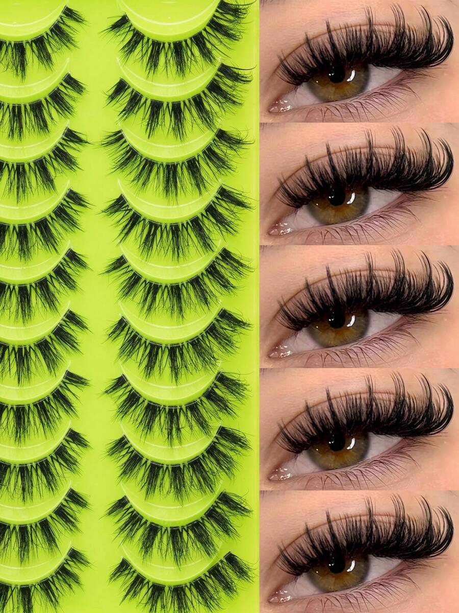 10 Pairs Of Natural False Eyelashes - Transparent Eyelash Base, Cat Eye Style, Perfect For Beginners To Create Perfect Eye Makeup, Suitable For Daily Wear, Holiday Parties, Friend Gatherings, Eyelashes, False Eyelashes - Black - View 1