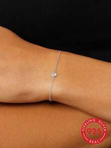 1pc S925 Sterling Silver Minimalist Thin Bracelet For Women, Low-Key Simple Adjustable Chain, Daily Commute Elegant Cold Ins Style Plain Chain, Delicate Accessory Suitable For Girls' Daily Wear - Round - View 4
