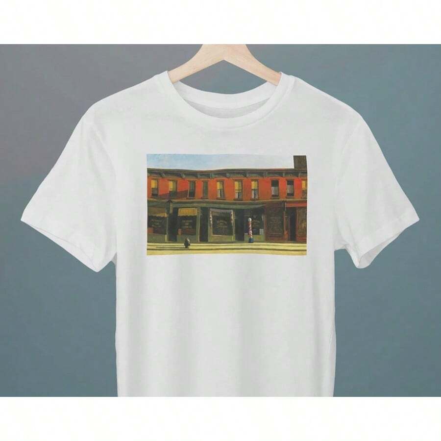 Früher Sonntagmorgen, Edward Hopper Gemälde, Unisex T-Shirt, Kunst-T-Shirt, Geschenk für Sie, Geschenk für Ihn, Geschenk für Kunstliebhaber - Weiss - Übersicht 1