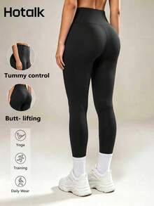 Hotalk Women's High Waist Leggings, Tummy Control & Butt Lift, Soft & Silky Fabric, Suitable For Sports, Running And Daily Commute, Black - Black - View 1