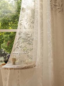 2pcs Luxury Linen Knit With Beautiful Lace Curtains, Vine Pattern. Top Rod Pocket Design, High-End Farmhouse Curtains Suitable For Living Room, Bedroom And Dining Room Decoration - Beige - View 2