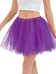 Rok Jala Tutu Empat Lapis untuk Pertunjukan, Pesta Topeng, Kue, Cosplay, Rok Tutu Empat Lapis Lucu dan Mengembang, Aksesoris Pesta Natal untuk Wanita - Purple - View 3