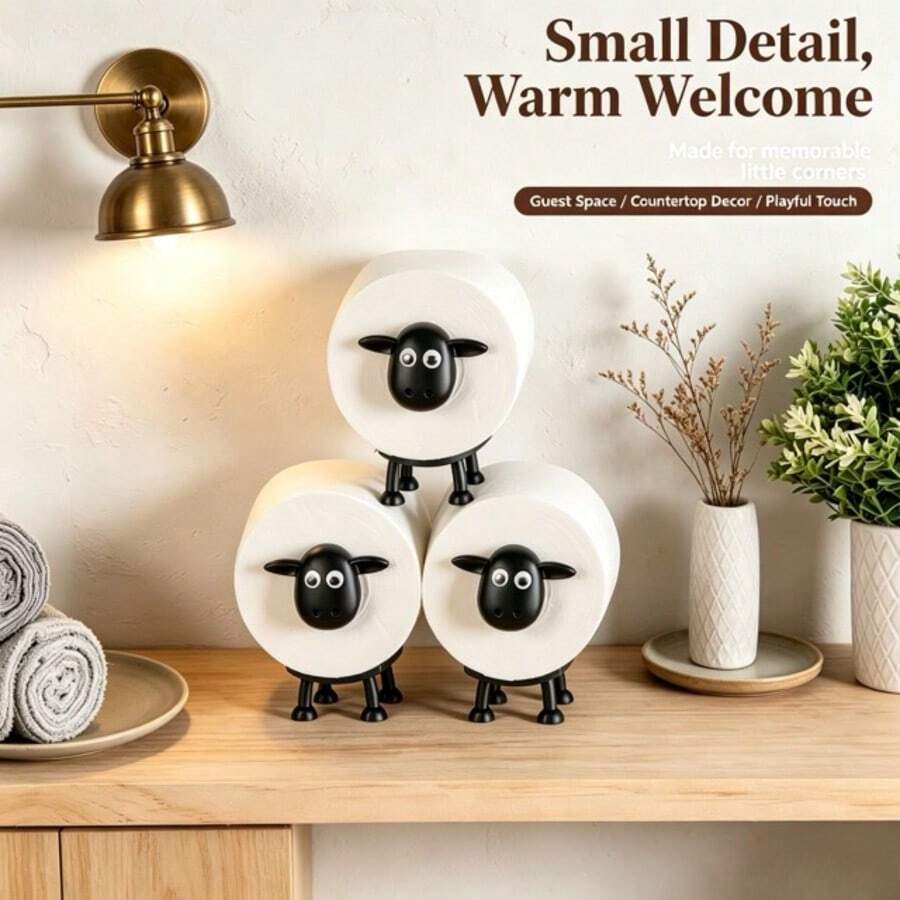 3pcs/5pcs Cute Sheep Style Toilet Paper Holder, Freestanding Animal Toilet Paper Storage Rack, Adorable Design Suitable For Bathroom, Kitchen, Bedroom, Office And Home Daily Use, Versatile Home Decor - B-Black - View 1