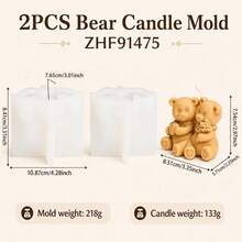 2PCS Bear Candle Mold Cute Teddy Bear Couple Silicone Mold For DIY Scented Candle Plaster Soap Making Wedding Favor Valentine Gift Home Decoration - Bear Mold - View 8