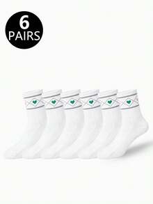 1/6/10 Pasang Kaos Kaki Wanita Motif Hati Aneka Warna Setinggi Betis, Segar Sepanjang Musim, Sederhana, Bersih, Kasual Serbaguna Gaya Preppy - MultiWarna - View 11