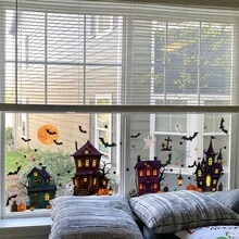 1/3/4 Sheets Halloween Window Decals Set - Spooky Haunted Houses, Pumpkins & Ghosts, Static Cling Stickers For Home & Party Glass Decorations - Multicolor - View 2