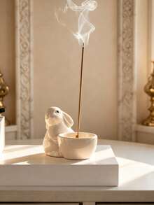 1pc Rabbit Shaped Ceramic Incense Burner, Minimalist Style, Various Colors, Suitable For Festival, Gift, Home, Office, Hotel Decoration - White - View 2