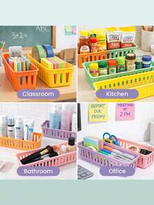 1/3/6pcs Classroom Pencil Storage Basket, Stackable, Durable Plastic Stationery Organizer Box, 25.5x7.5x6cm Colorful Pen Holder Storage Box, Multipurpose Desk Accessories For Teachers, Students, Home Learning, Office, Back To School - Multicolor - View 2