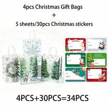 34/68/102pcs Christmas Gift Bags With Handles, Bags For Christmas Bags, Party Favors,Includes Christmas Stickers - F - View 11
