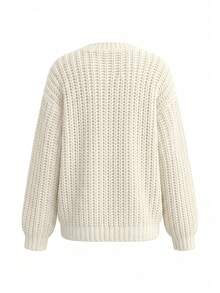 Autumn/Winter Casual Versatile Solid Color Drop Shoulder Loose Sweater - Apricot - View 8