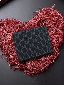 Fashionable Men's Short Wallet, Letter Print Design, Ultra-Thin Multi-Compartment Portable Men's Wallet, Men's Front Pocket Wallet, Coin Purse, Minimalist Card Holder, Student Wallet, Young Men's Wallet, Men's Gift - Black - View 3
