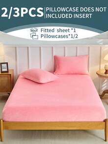 Ensemble de draps-housses 2/3 pièces, protège-matelas, couvre-lit, drap de lit doux et confortable à poche profonde, article unique sans taie d'oreiller, anti-poussière, lavable en machine, cadeau de literie, convient aux lits de taille Twin/Full/Queen/King - Rose bonbon - Voir 3