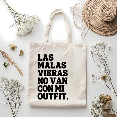 Bolsa de lona, impresa con la frase "El mal humor no combina con mi atuendo", bolso de hombro grande y elegante para mujer, perfecto para la playa, el trabajo y el verano, bolsa de viaje cas