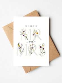 1pc "To Newlyweds" Floral Wedding Greeting Card With Envelope, Watercolor Wildflower Design, Elegant Wedding Blessing Card, Suitable For Couples And Friends, Blank Inside, Suitable For Wedding, Engagement And Back To School Season - Multicolor - View 11