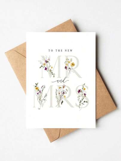 1pc "To Newlyweds" Floral Wedding Greeting Card With Envelope, Watercolor Wildflower Design, Elegant Wedding Blessing Card, Suitable For Couples And Friends, Blank Inside, Suitable For Wedding, Engagement And Back To School Season