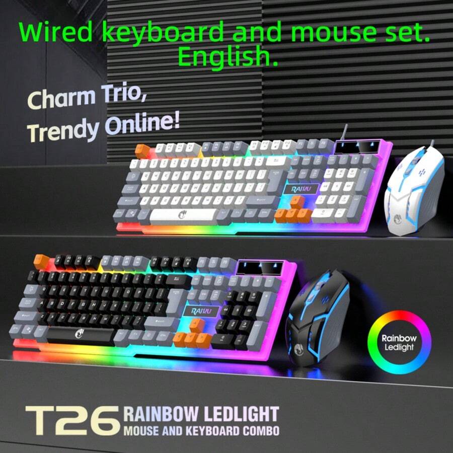 RAIKU 3-Color RGB Wired Mechanical Feel Gaming Keyboard And Mouse Set - 104-Key Wired Keyboard - 3D RGB Mouse - View 1