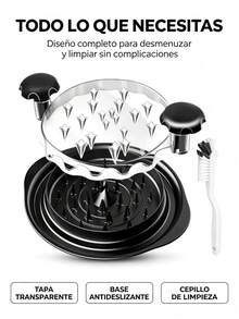 Desmenuzador de pollo, herramienta desmenuzadora de pechuga de pollo con giro, con máquina desmenuzadora de carne antideslizante y resistente con tapa transparente, herramienta desmenuzadora de carne con giro para cerdo, res y pollo - Negro - Ver 7