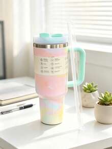 New Flat Bottom Cup With Handle And Straw 40oz | Travel Cup Holder | Insulated Stainless Steel Cup | - Multicolor 40oz - View 4