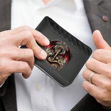 Dragon King PatternMen's PU Wallet | Black,Zipper Closure, Multiple Card Slots,Large Capacity,Stitching Design-Perfect Gift For Father,Husband,Brother - Multicolor - View 9
